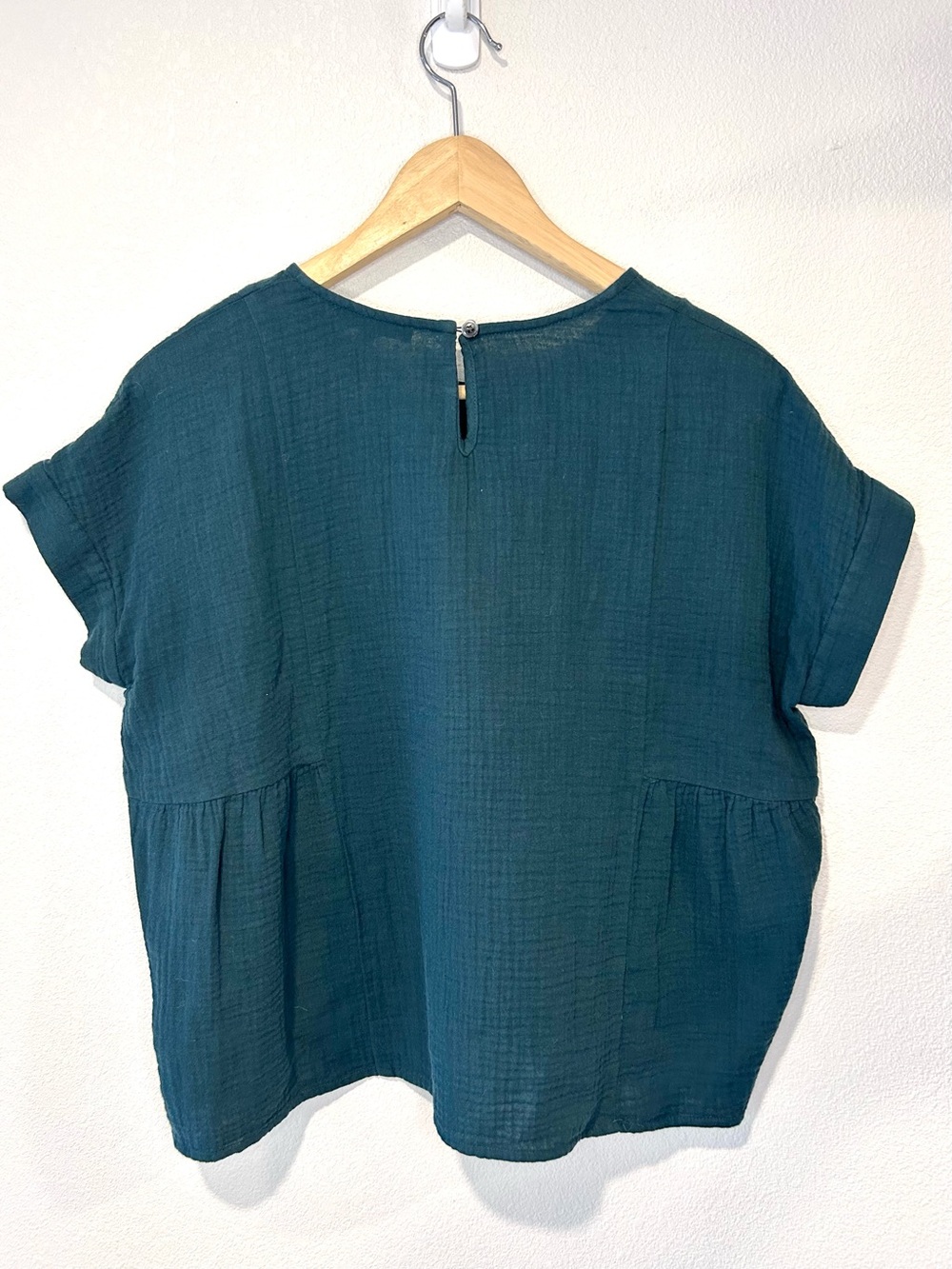 Madewell Emerald Green Lightspun Gauze Muslin Top Casual Preppy Boxy Size XS - Picture 5 of 8